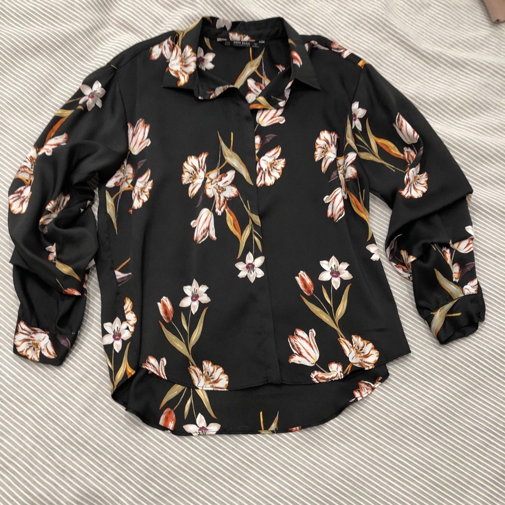Zara Floral Button-down Blouse